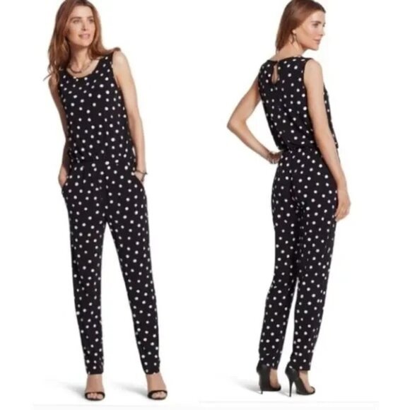 Chico's Pants - Chico's 2 Black/White Polka Dot Jumpsuit